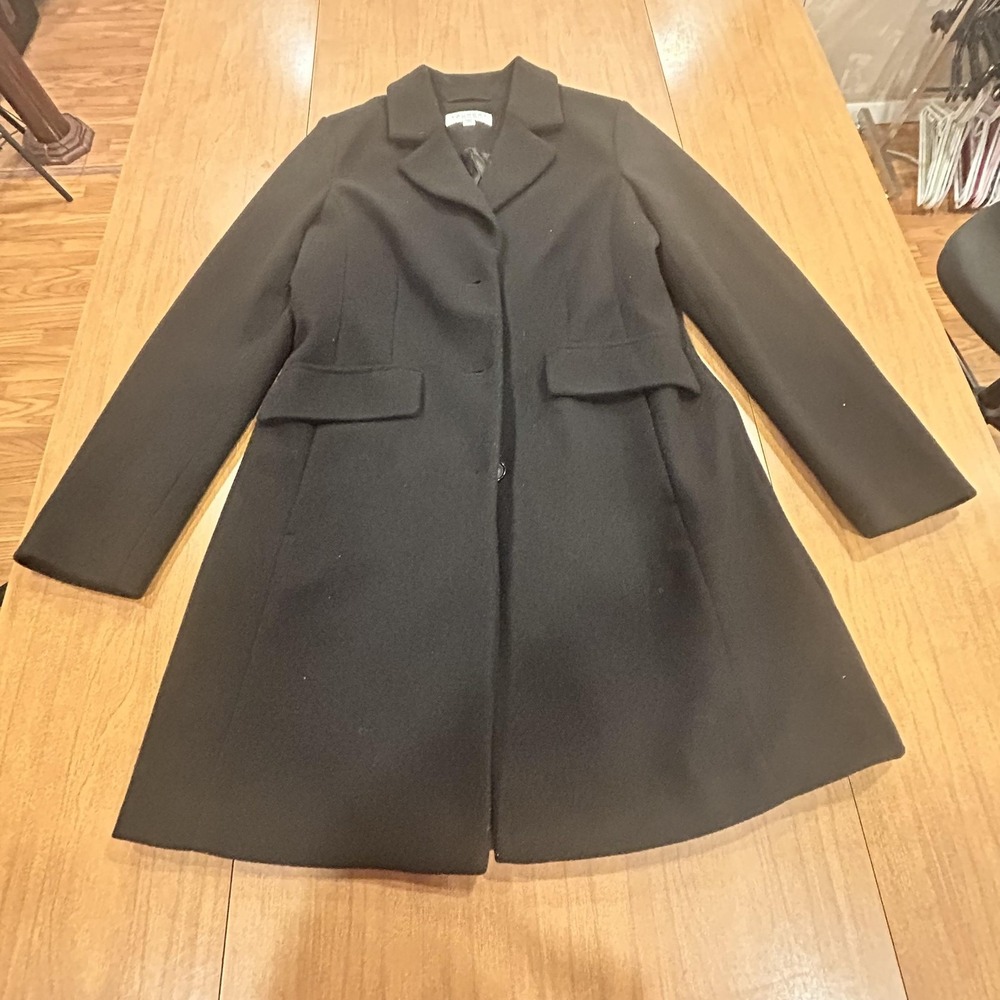 Laundry By Shelli Segal Coat Womens M Black Polyester Single Breasted Mid Length
